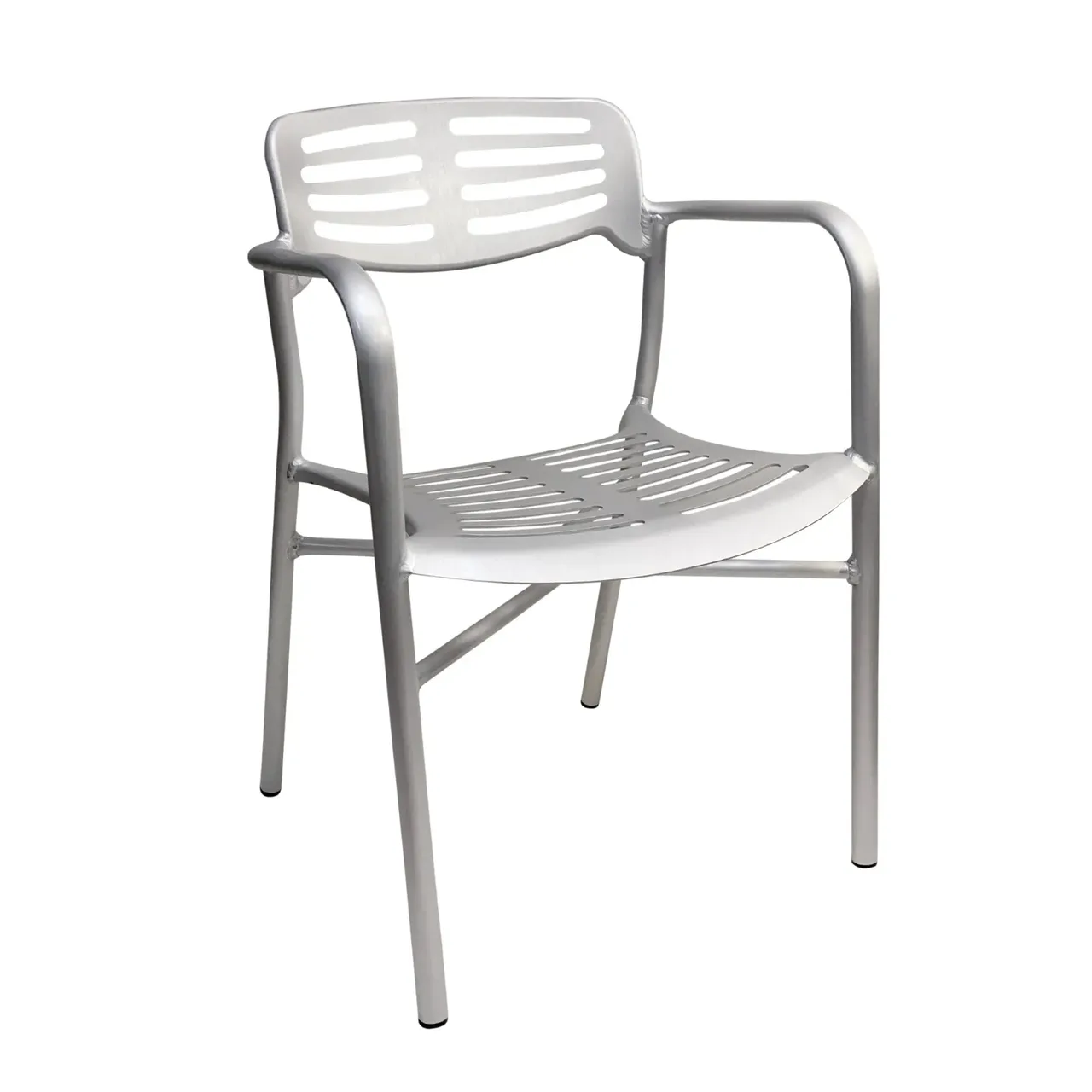 AAA Furniture Wholesale 319BH Aluminum Outdoor Arm Chair with Slotted Aluminum Back & Seat (Quick Ship)