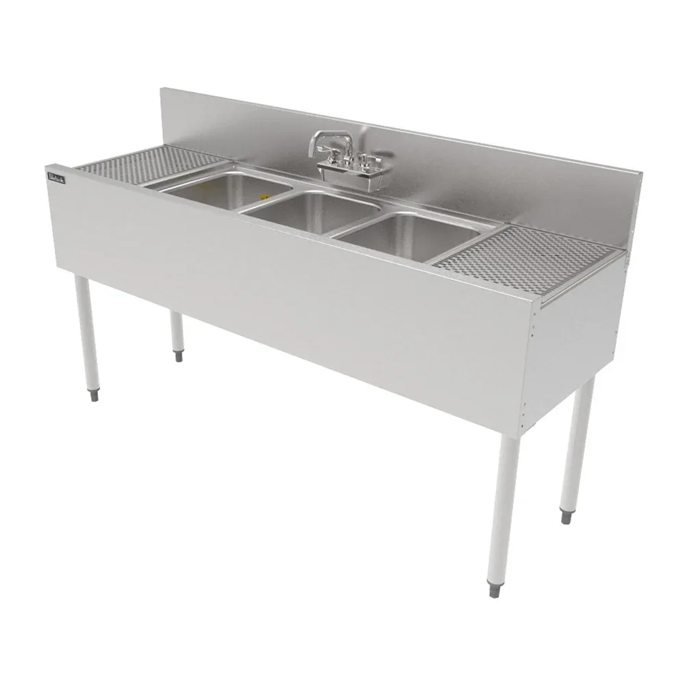 Perlick TS60M3-DB 60″ 3 Compartment Sink w/ 14″L x 10″W Bowl, 9 1/4″ Deep