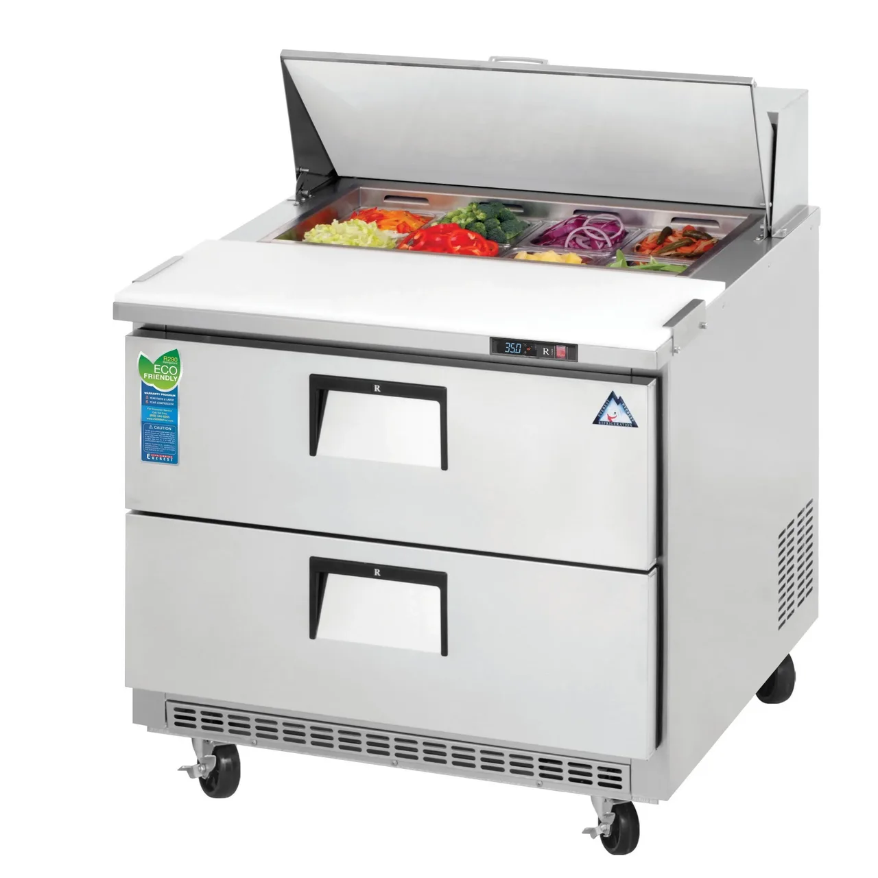 Everest EPBNSR2-D2 35″ One Section Sandwich/Salad Prep Table w/ 2 Drawers, 8 Pans
