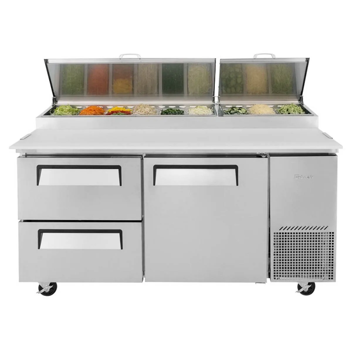 Turbo Air TPR-67SD-D2-N 67″ Refrigerated Pizza Prep Table w/ 1 Door & 2 Drawers, 20 cu. ft. 5