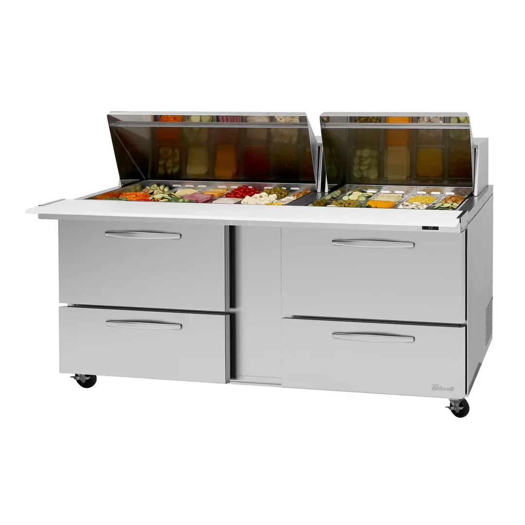 Turbo Air PST-72-30-D4-N-SL 72″ Mega Top Sandwich/Salad Prep Table w/ 4 Drawers, 30 Pans