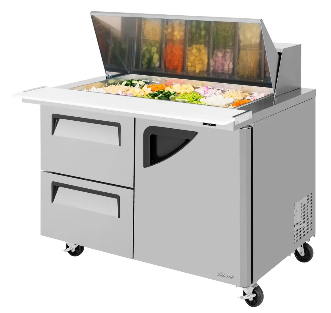 Turbo Air TST-48SD-18-D2R-N 48″ Mega Top Sandwich Prep Table w/ 2 Drawers & 1 Door, 18 Pans