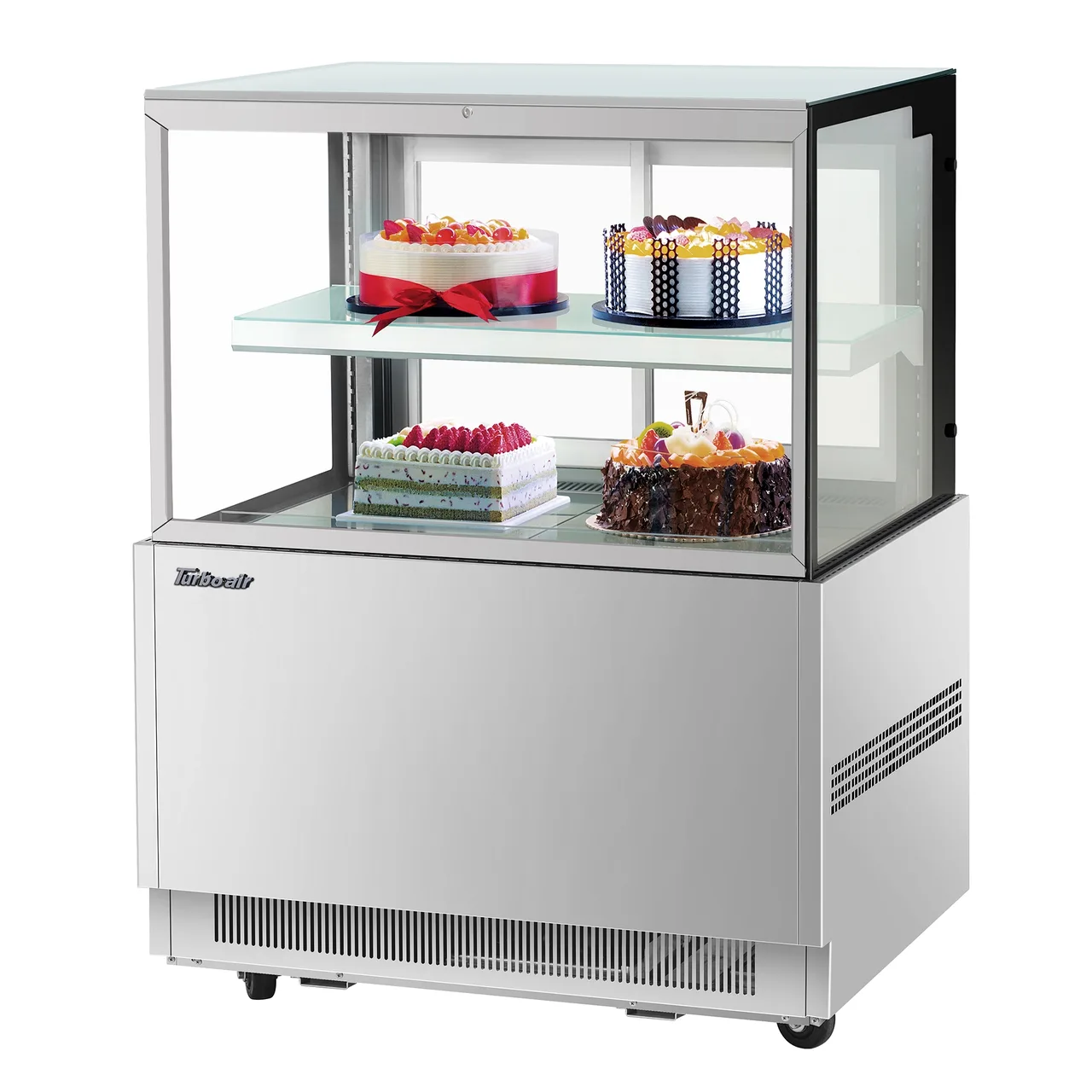Turbo Air TBP36-46FN-S 35″ Refrigerated Bakery Display Case, Self-Contained Straight Glass Full Service with 1 Shelf, 1/3 HP-Stainless Steel