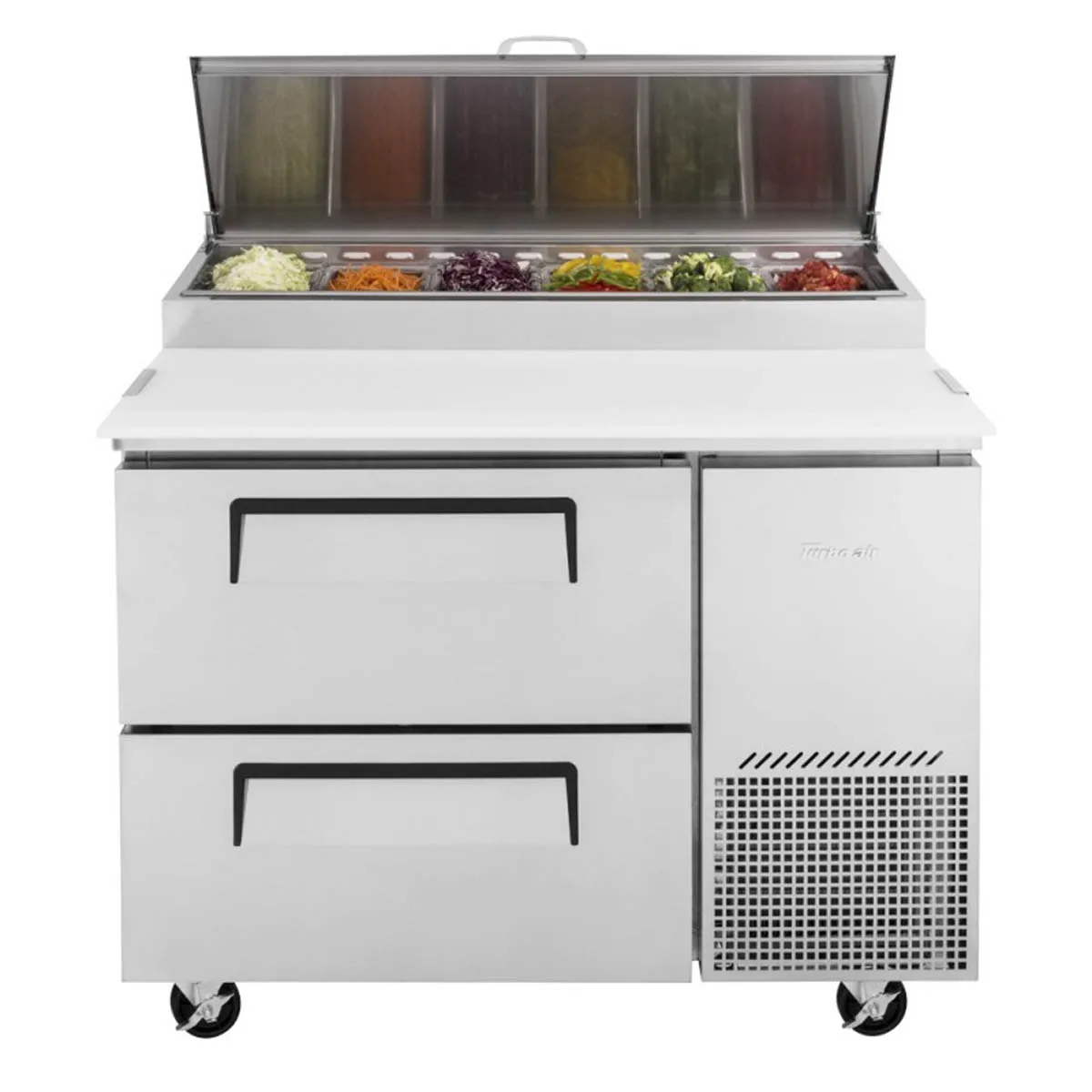 Turbo Air TPR-44SD-D2-N 44″ 2 Drawers Refrigerated Pizza Prep Table, 6 Condiment Pans 8