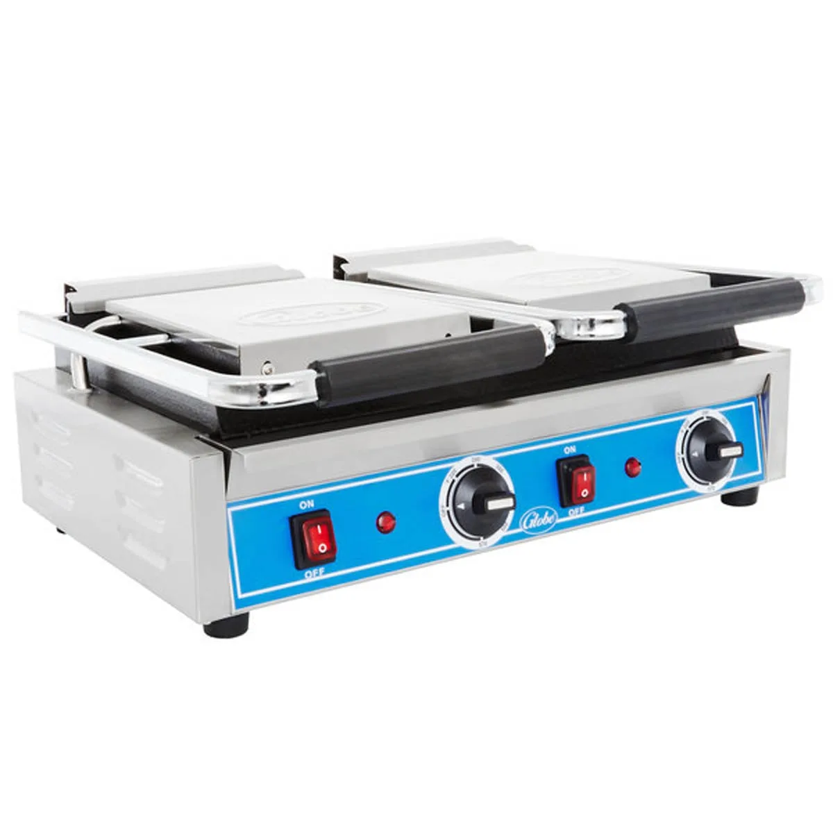 Globe GSGDUE10 Double Commercial Panini Press w/ Cast Iron Smooth Plates, 240v/1ph 6