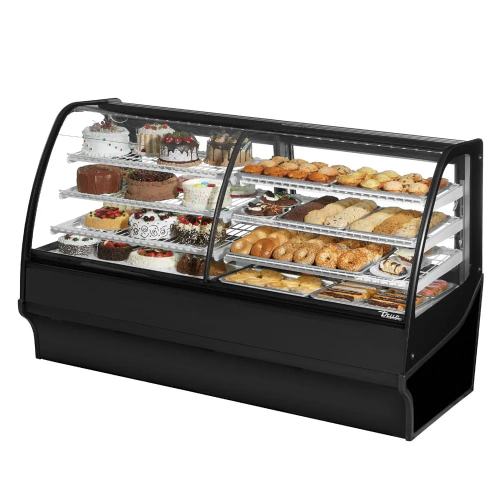 True TDM-DZ-77-GE/GE-B-W 77 1/4″ Full Service Dual Zone Bakery Case w/ Curved Glass – (4) Levels, 115v