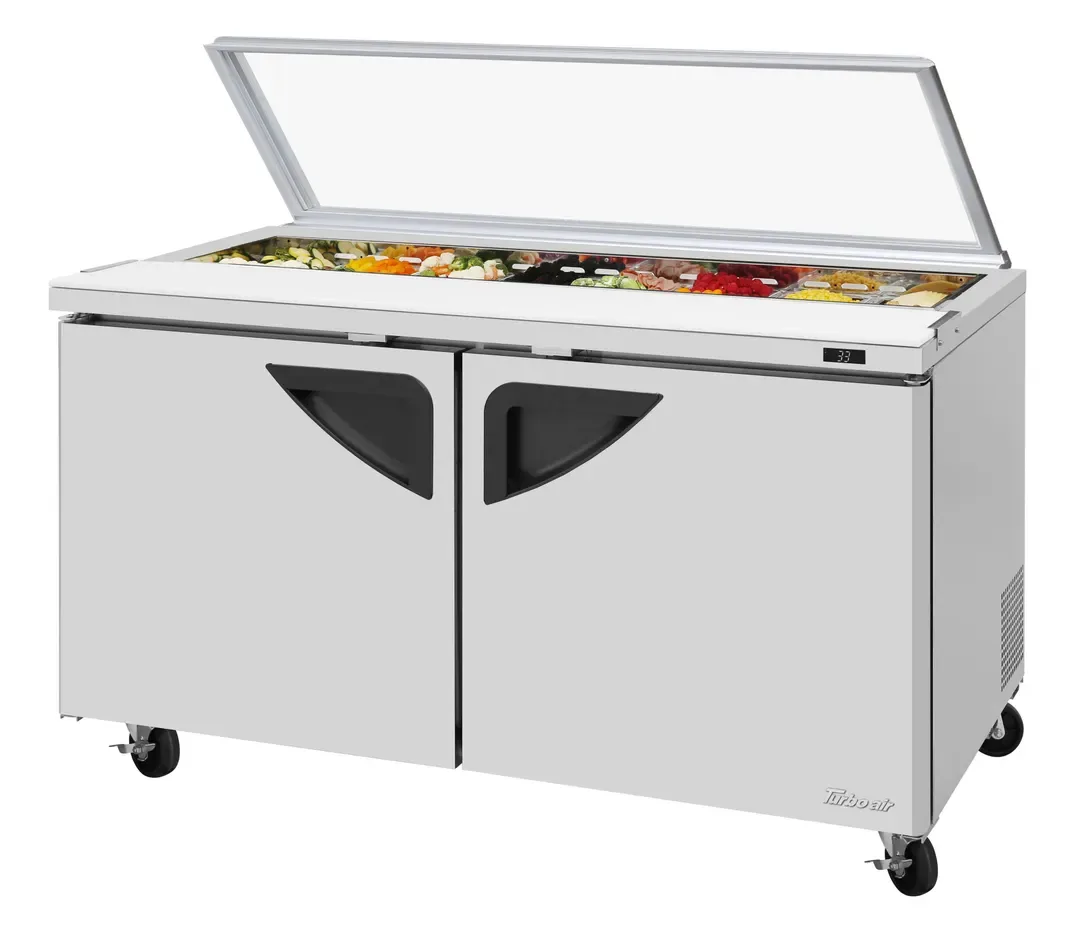 Turbo Air TST-60SD-N-GL 60″ Two Section Sandwich / Salad Prep Table w/ 2 Doors, 16 Pans