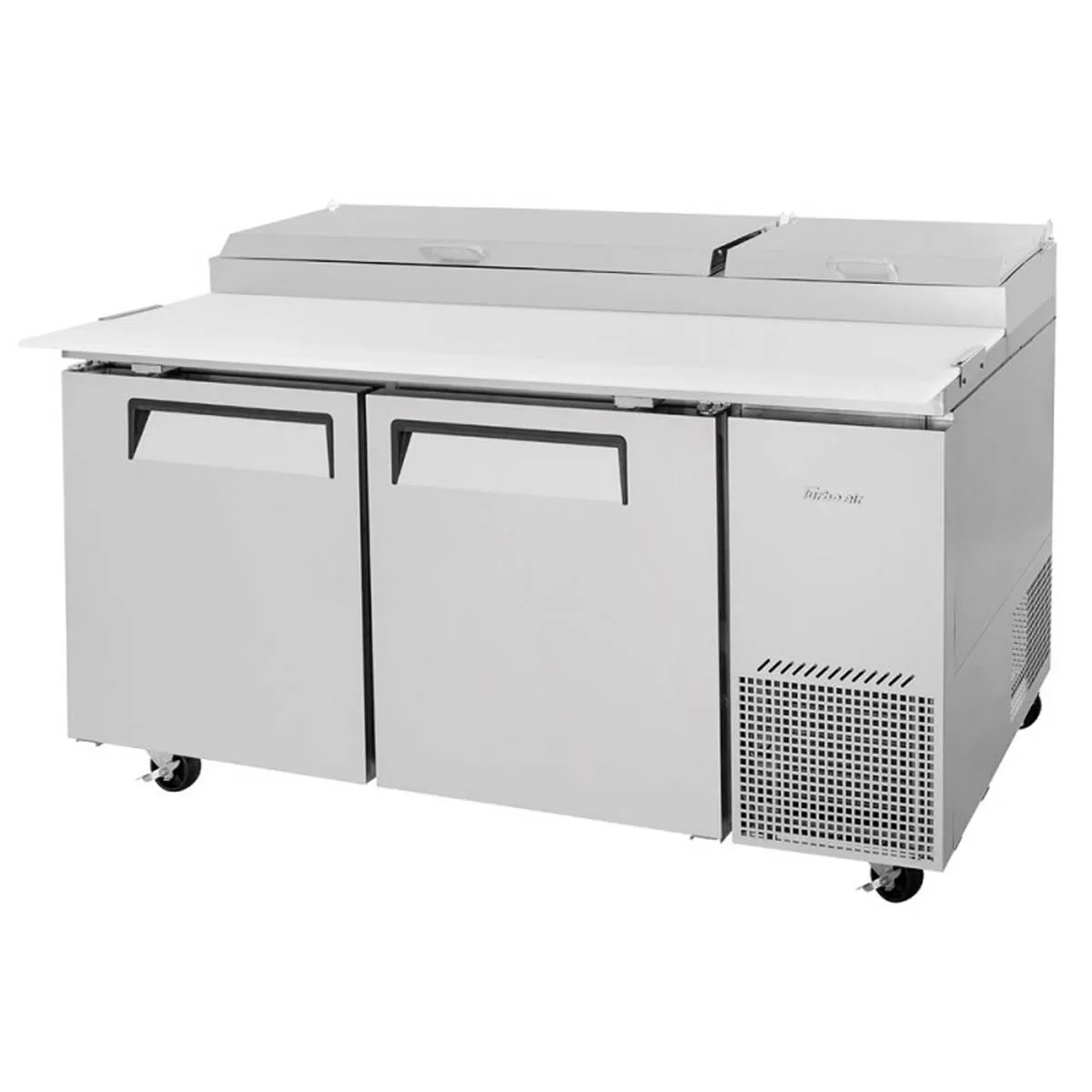 Turbo Air TPR-67SD-N 67″ Refrigerated Pizza Prep Table w/ 2 Doors, 9 Condiment Pans 4
