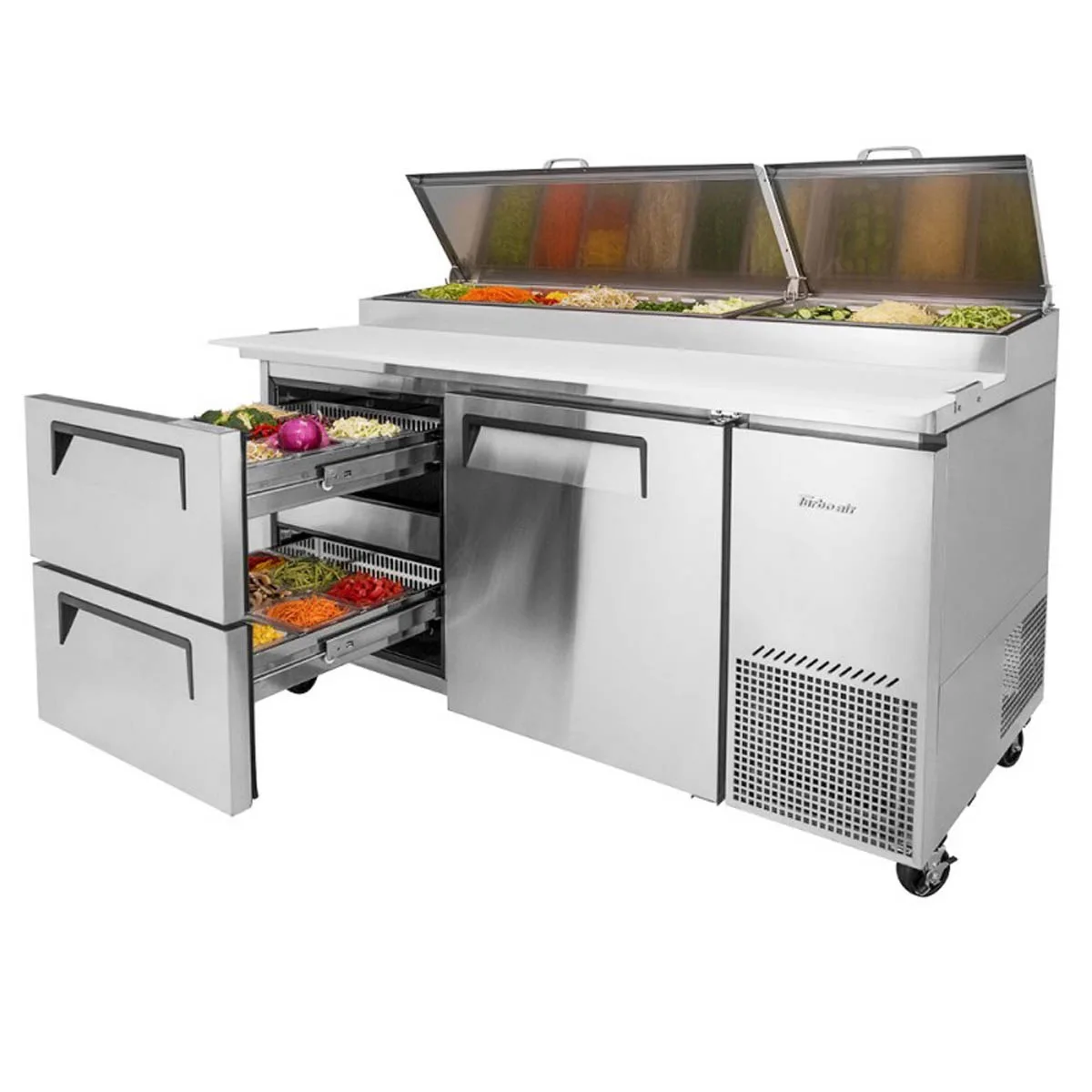 Turbo Air TPR-67SD-D2-N 67″ Refrigerated Pizza Prep Table w/ 1 Door & 2 Drawers, 20 cu. ft. 9