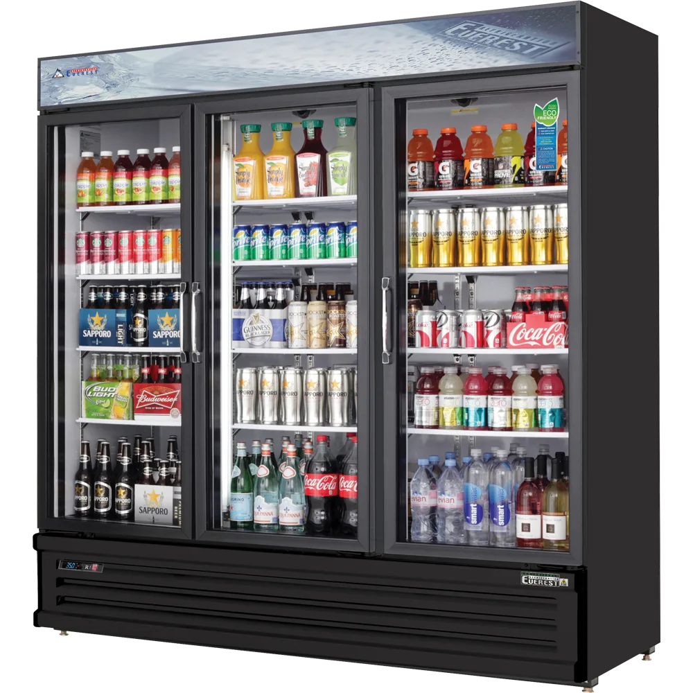 Everest EMSGR69B 72″ Three Doors Merchandiser Refrigeratorin Black, 71 cu. ft.