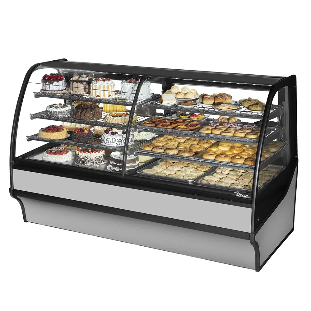 True TDM-DZ-77-GE/GE-S-S 77 1/4″ Full Service Dual Zone Bakery Case w/ Curved Glass – (4) Levels, 115v