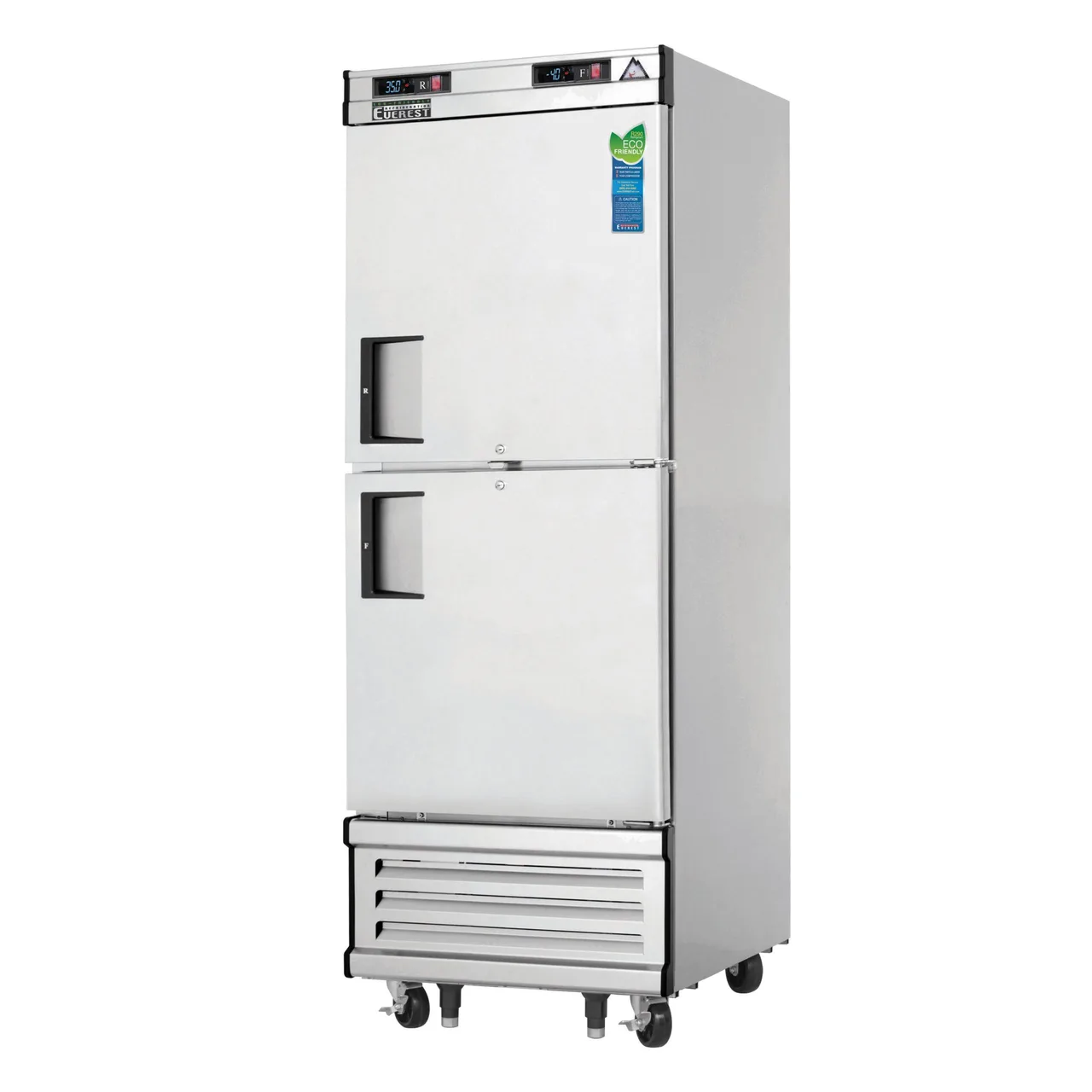 Everest EBWRFH2 29″ 1-Section Reach-In Refrigerator/Freezer Combo w/ 2 Half Solid Doors, Bottom Mount