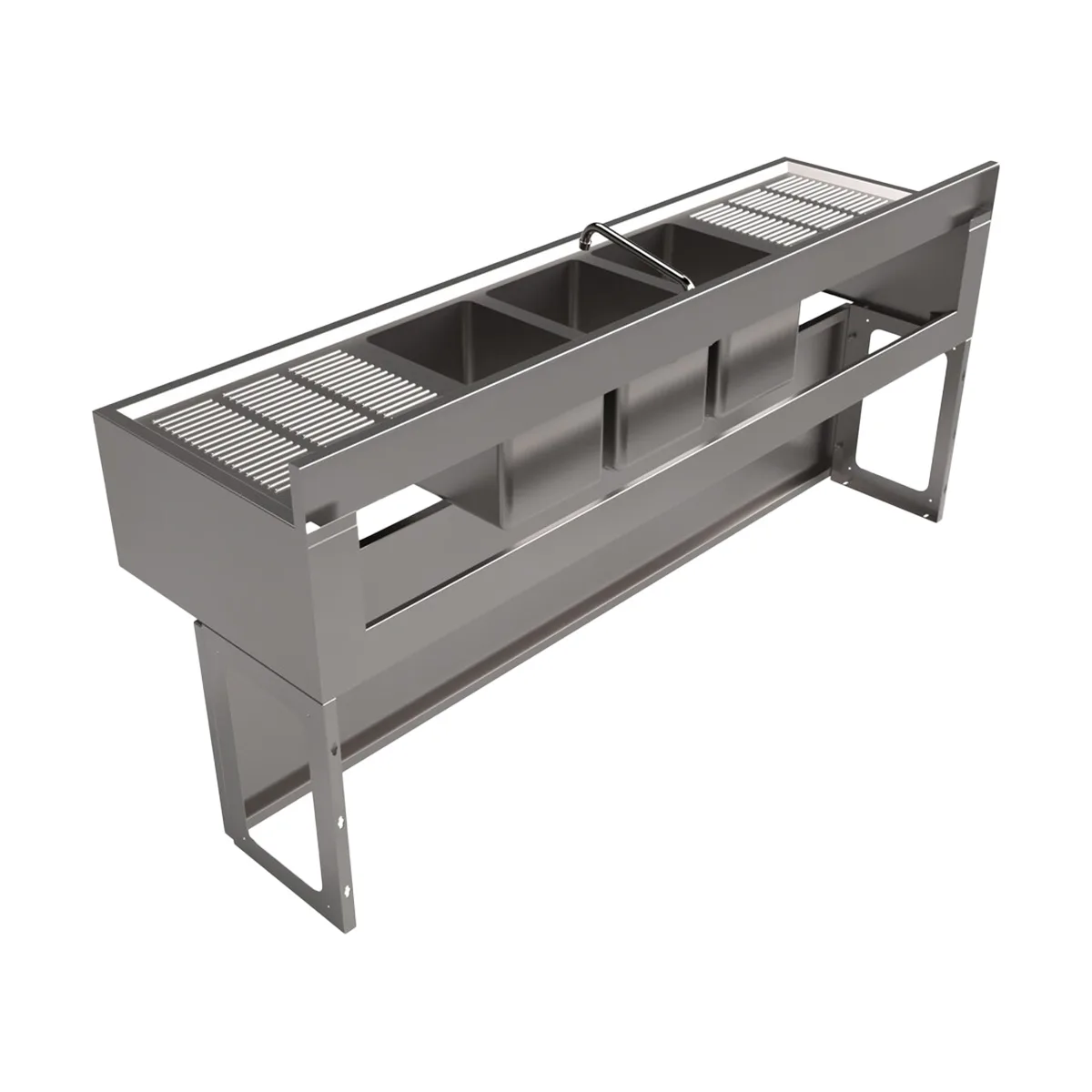 BK Resources UBB-21-372TS Underbar Sink Units, 3 Compartment with 2 Drainboards
