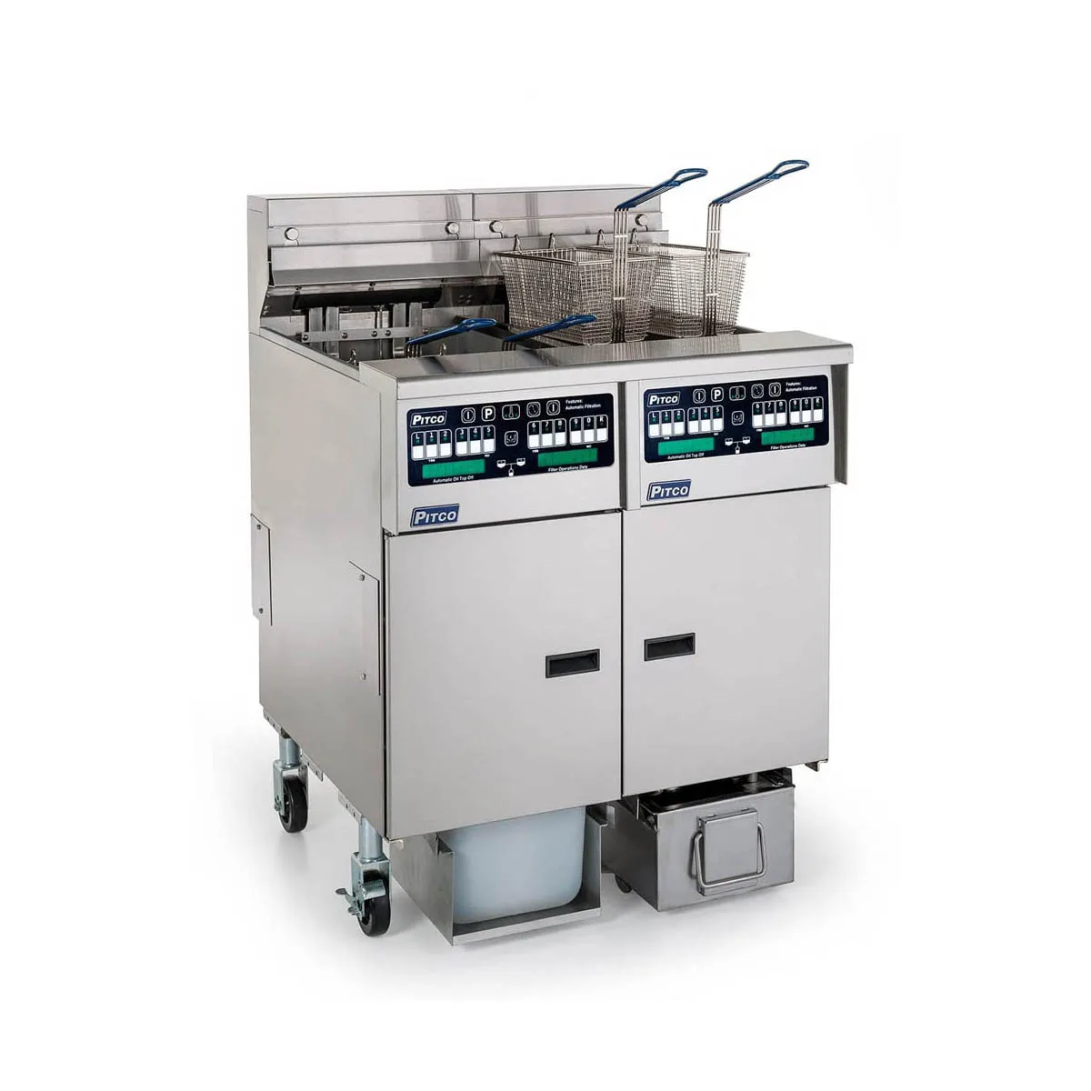 Pitco SSHLV14C-2/14T-2/FD Multiple Battery Gas Fryer w/ (2) 32 lbs Frypots, Filter Drawer System