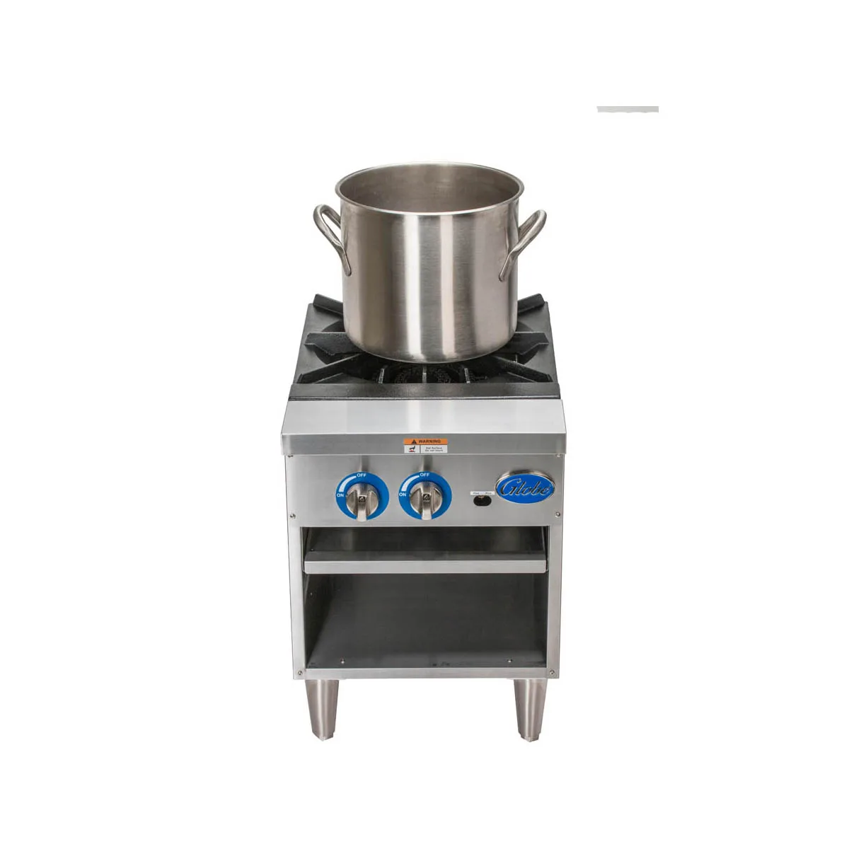 Globe GSP18G 18" Quick Ship Natural Gas Stock Pot Range w/ (2) Two Ring Burners, LP Conversion Kit Included, 100.000 BTU