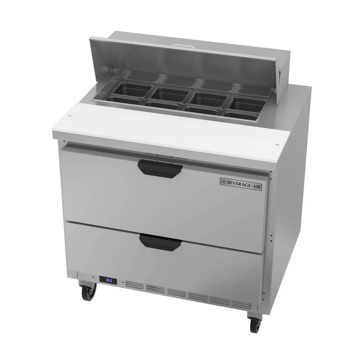 Beverage Air SPED36HC-08-2 36" One Section Sandwich/Salad Prep Table w/ 2 Drawers, 8 pans, 10 cu. ft.