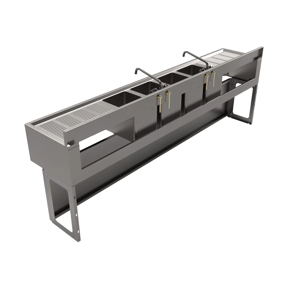 BK Resources UBB-18-496TS Underbar Sink Units, 4 Compartment with 2 Drainboards