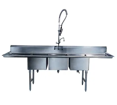 Winholt WS3T2424 81" Three Compartment Sink, 24"W x 24"L Bowl Without Drainboard