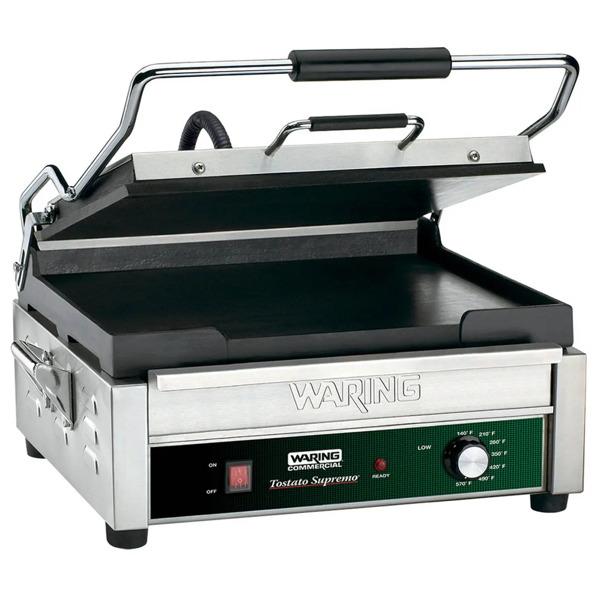 Waring WFG275 Single Cast Iron Sandwich Panini Grill w/ 14" x 14" Smooth Plates, 120V