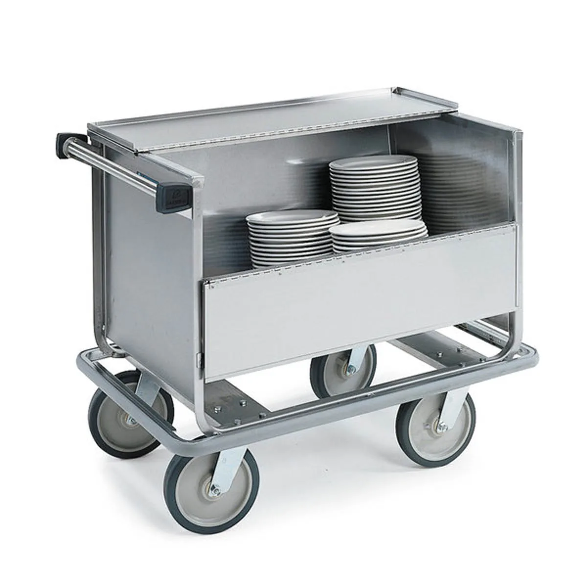 Lakeside 705 Store 'N' Carry 1-Shelf Stainless Steel Dish Dolly, 30-39" Height, Silver, 66-100 Plate Capacity