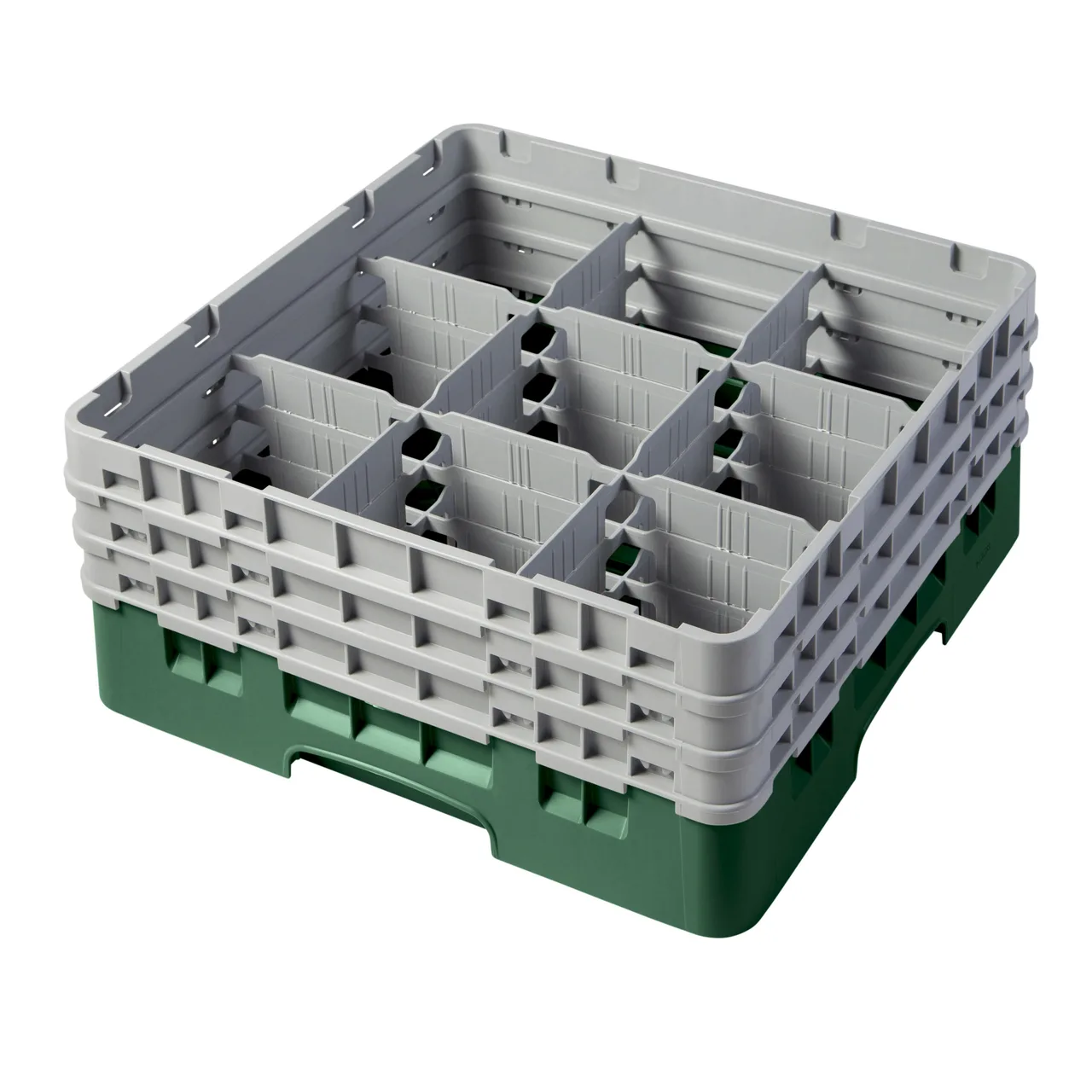 Cambro 9S638119 Camrack Glass Rack, Full Size, Sherwood Green, 19-3/4" x 19-3/4" x 8-7/8", 9 Compartments, 5-7/8" Max Diameter, HACCP Compliant, NSF
