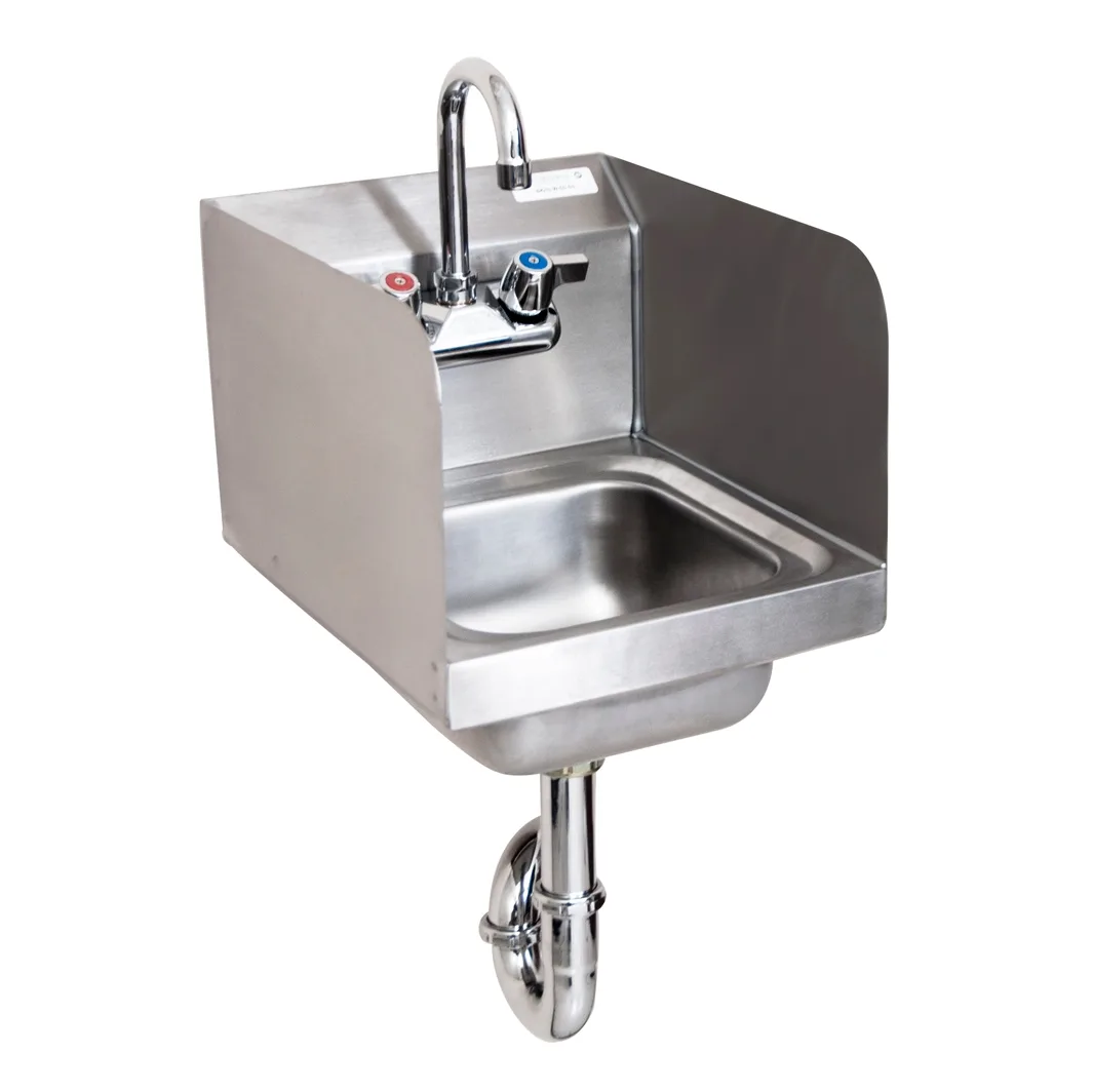BK Resources BKHS-W-SS-SS-PT-G 9" Wall Mounted Hand Sink with Faucet & P-trap
