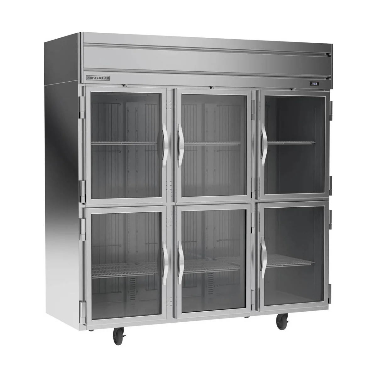 Beverage Air HFP3HC-1HG 78" 3-Section Reach-In Freezer, 6 Half Glass Doors, Top Mount, 69.1 cu. ft., Stainless Steel