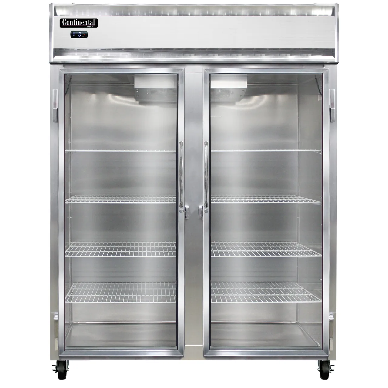 Continental Refrigerator 2FENGD 57" 2-Glass Door Reach-In Freezer, Top Mounted, 50 cu. ft., Stainless Steel Front, Aluminum Sides