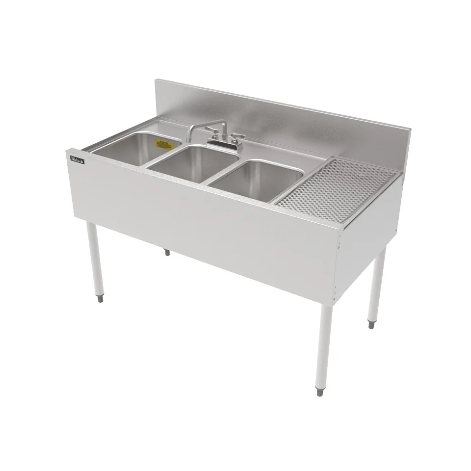 Perlick TSF48M3-DBR 48" Underbar Sink Units, 3 Compartment with 2 Drainboards