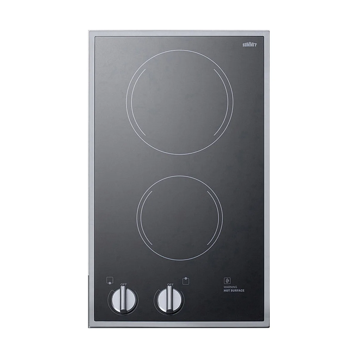 Summit CR2B22ST 12" Electric Radiant Cooktop w/ (2) Burners, Black Ceramic Glass and Stainless Steel Frame, 3.0 kW, 220/240v