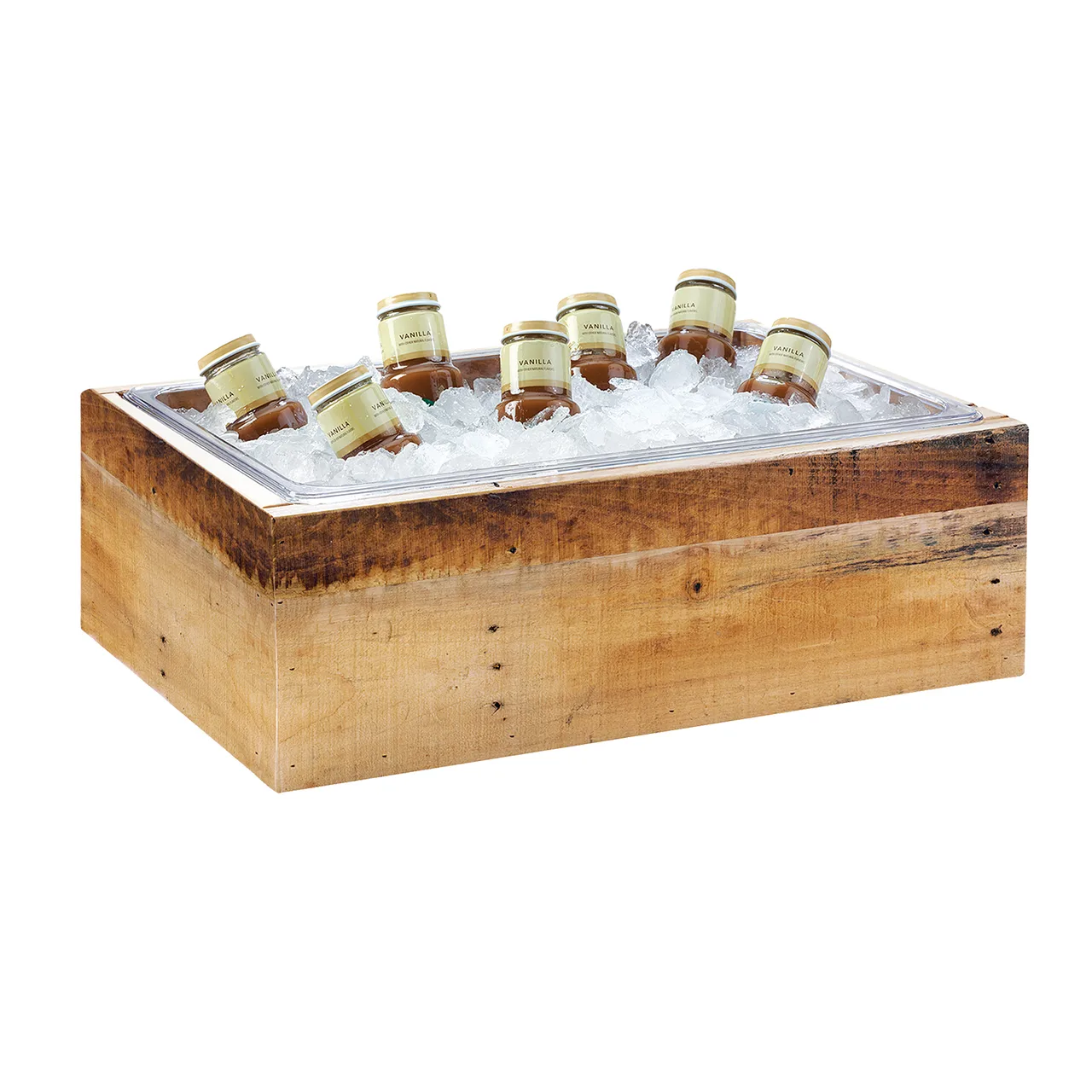 Cal-Mil 3360-10 Rustic Pine Ice Display Tray, 11" W x 13" D x 6.5" H with Clear Insert 10" W x 12" D