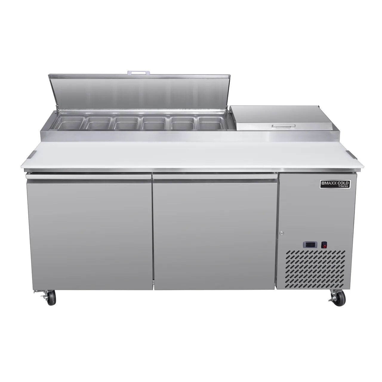 Maxx Cold MVPP70HC 70" 2-Door Refrigerated Pizza Prep Table, 9 Pans