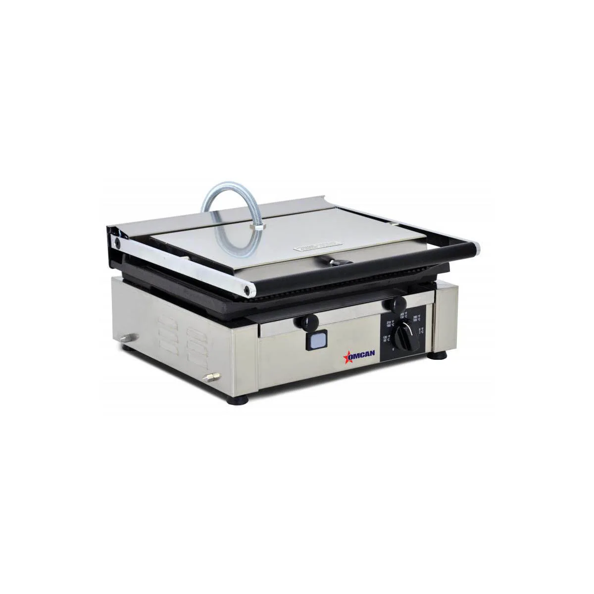 Omcan USA 11377 Single Sandwich Panini Grill w/ 14" x 10" Grooved Plates, 110V
