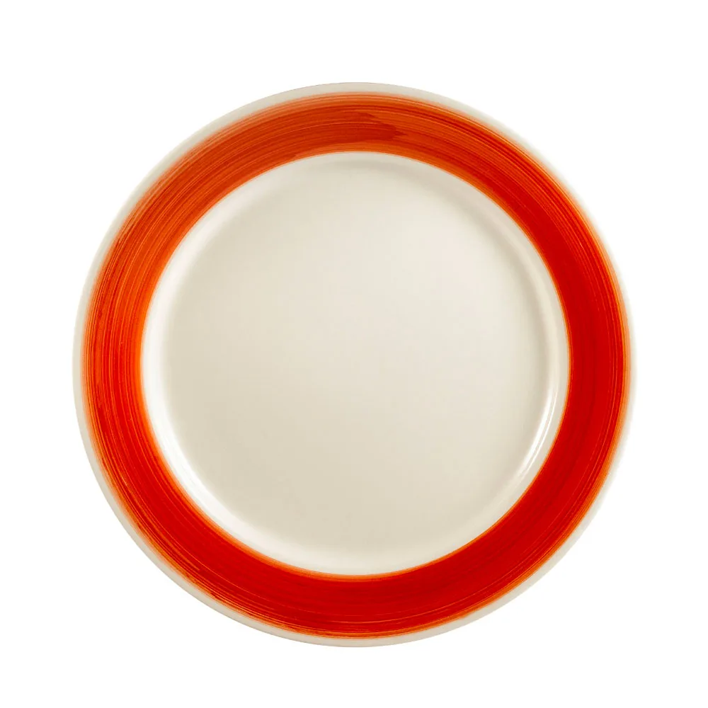 CAC China R-16-R Rainbow Plate, 10-1/2" x 1" Rolled Edge Ceramic Red, Safe - Dozen