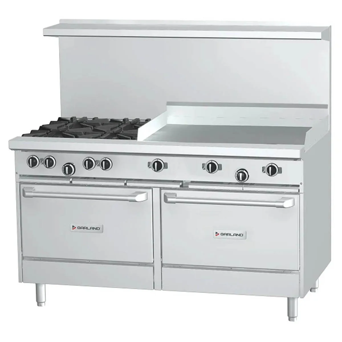 Garland US Range GF60-4G36RR 60" Gas Restaurant Range w/ (4) Open Burners, 36" Griddle, (2) Standard Ovens, 234.000 BTU