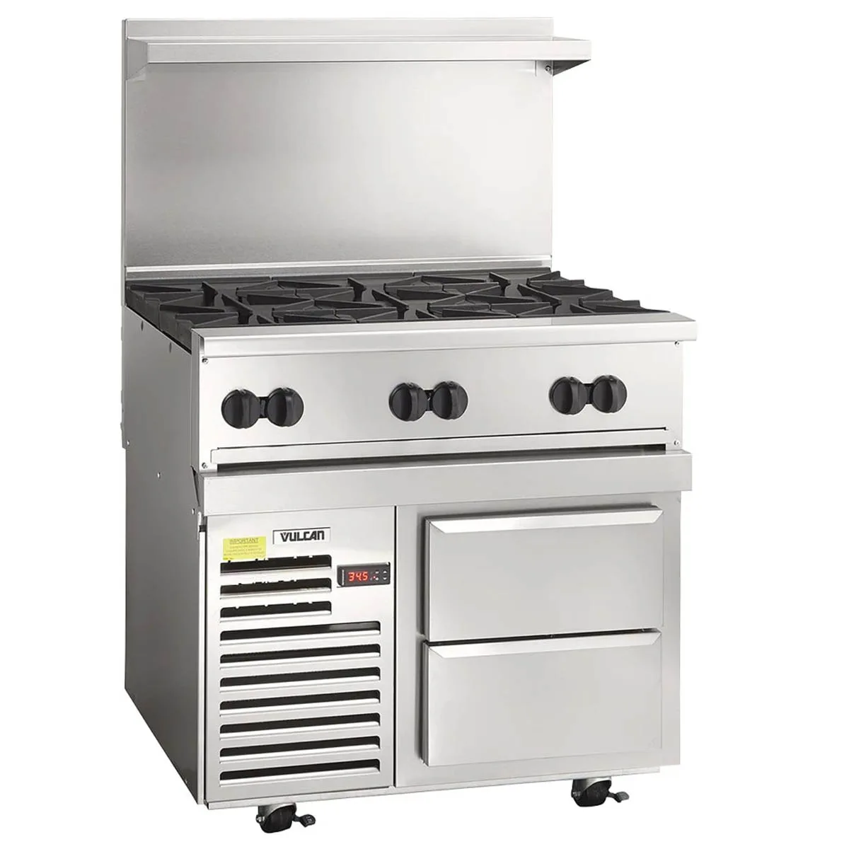 Vulcan 36R-6B 36" Gas Restaurant Range w/ (6) Open Burners, (1) Refrigerated / Freezer Base, 180.000 BTU
