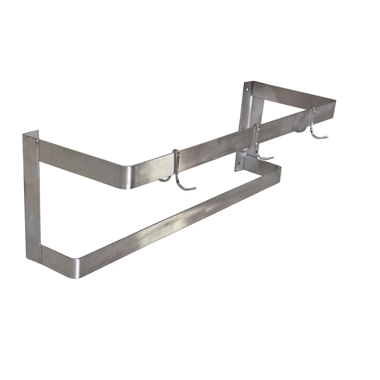 Omcan USA 31855 - 48" Stainless Steel Hanging Pot Rack, 2 Double Bars, 4 Plated Hooks, NSF Certified