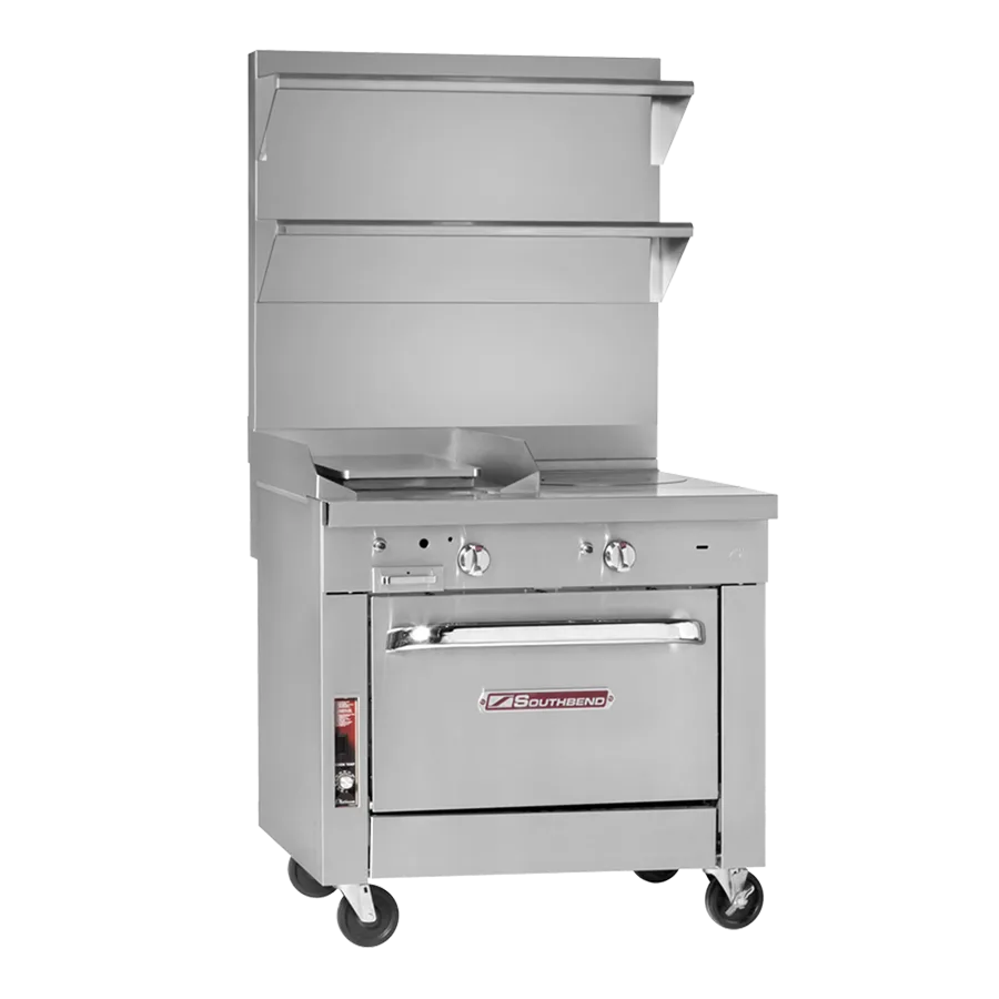 outhbend P36A-FF 36" Gas Heavy Duty Range w/ (2) French Tops, (1) Convection Oven, 115.000 BTU