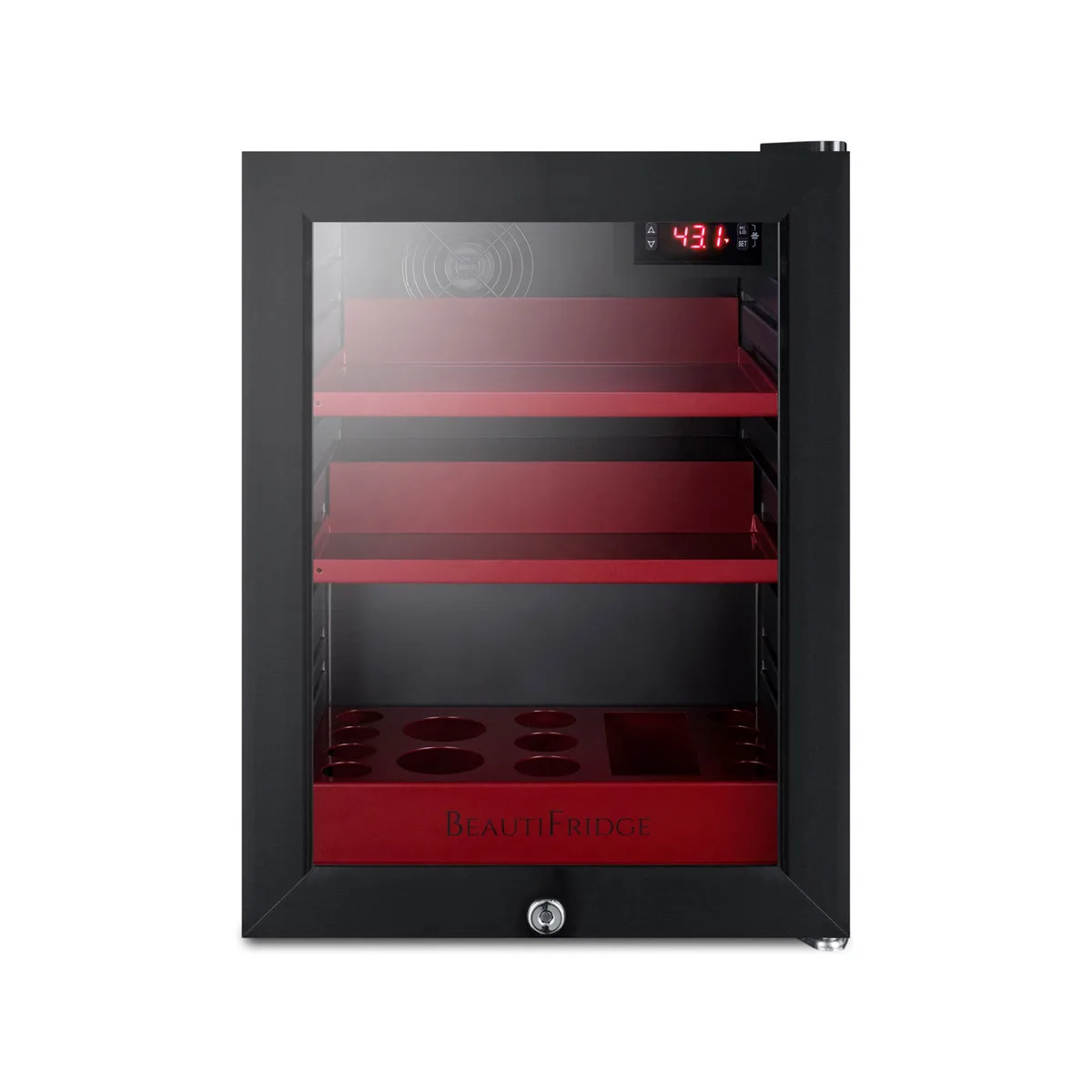 Summit LX114LR 13¾" BeautiFridge Refrigerator, 0.85 cu.ft, Black, Glass Door with Lock, R600a, 115V
