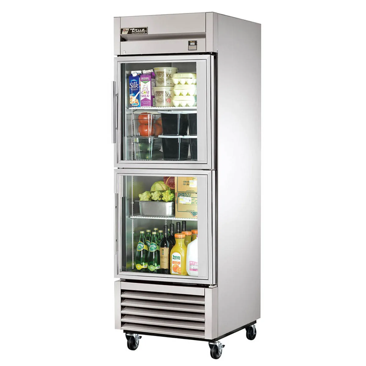 True TS-23G-2-HC~FGD01 27" 1-Section Reach-In Refrigerator w/ 2 Glass Half Doors, Bottom Mount, Stainless Steel