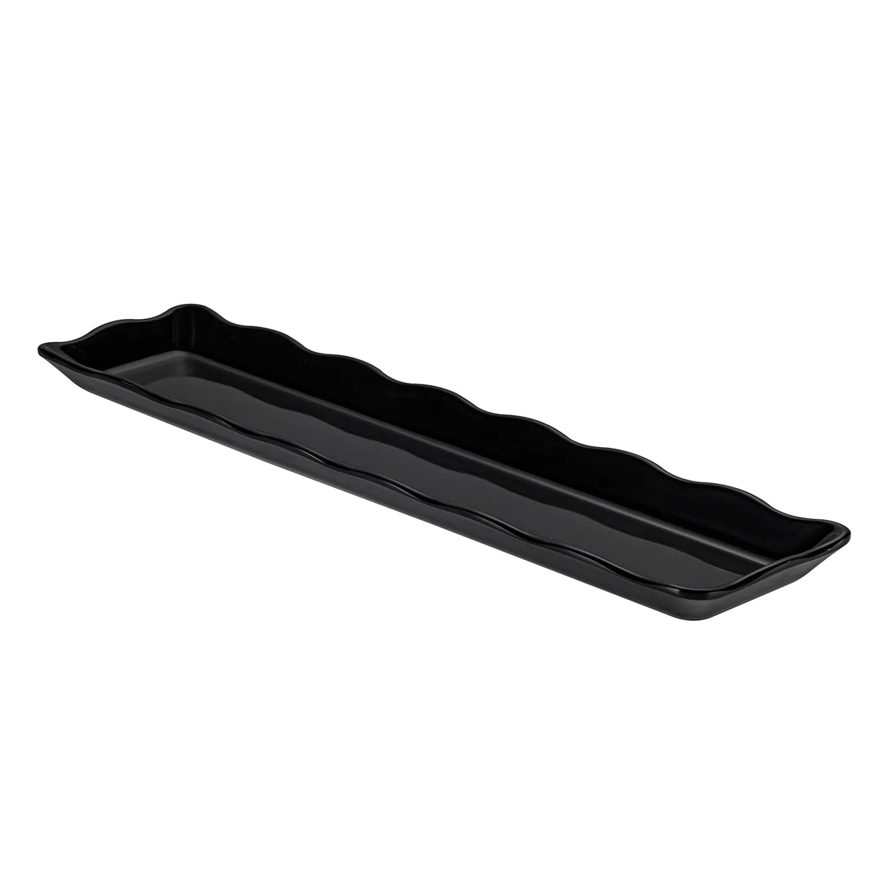 CAC China MLSC-RT92-K China Platter, 21" W x 5-1/4" D x 1-1/4" H, Black Scallop Edge, Rim - 1 Dozen