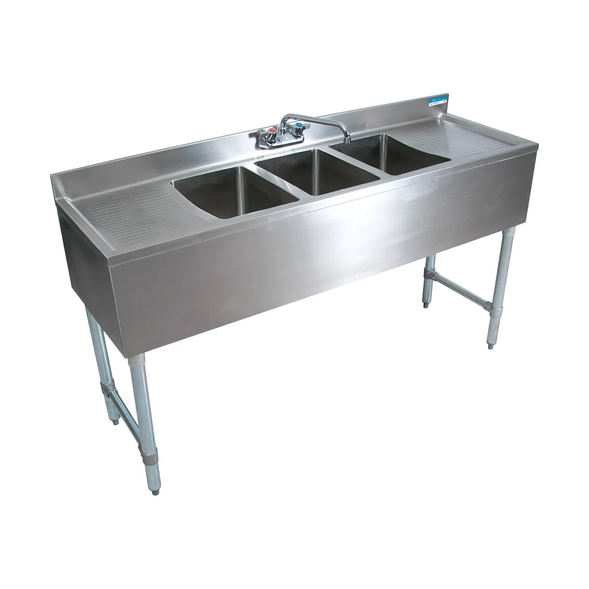 BK Resources UB4-18-384TS 84" Underbar Sink Units, 3 Compartment with 2 Drainboards