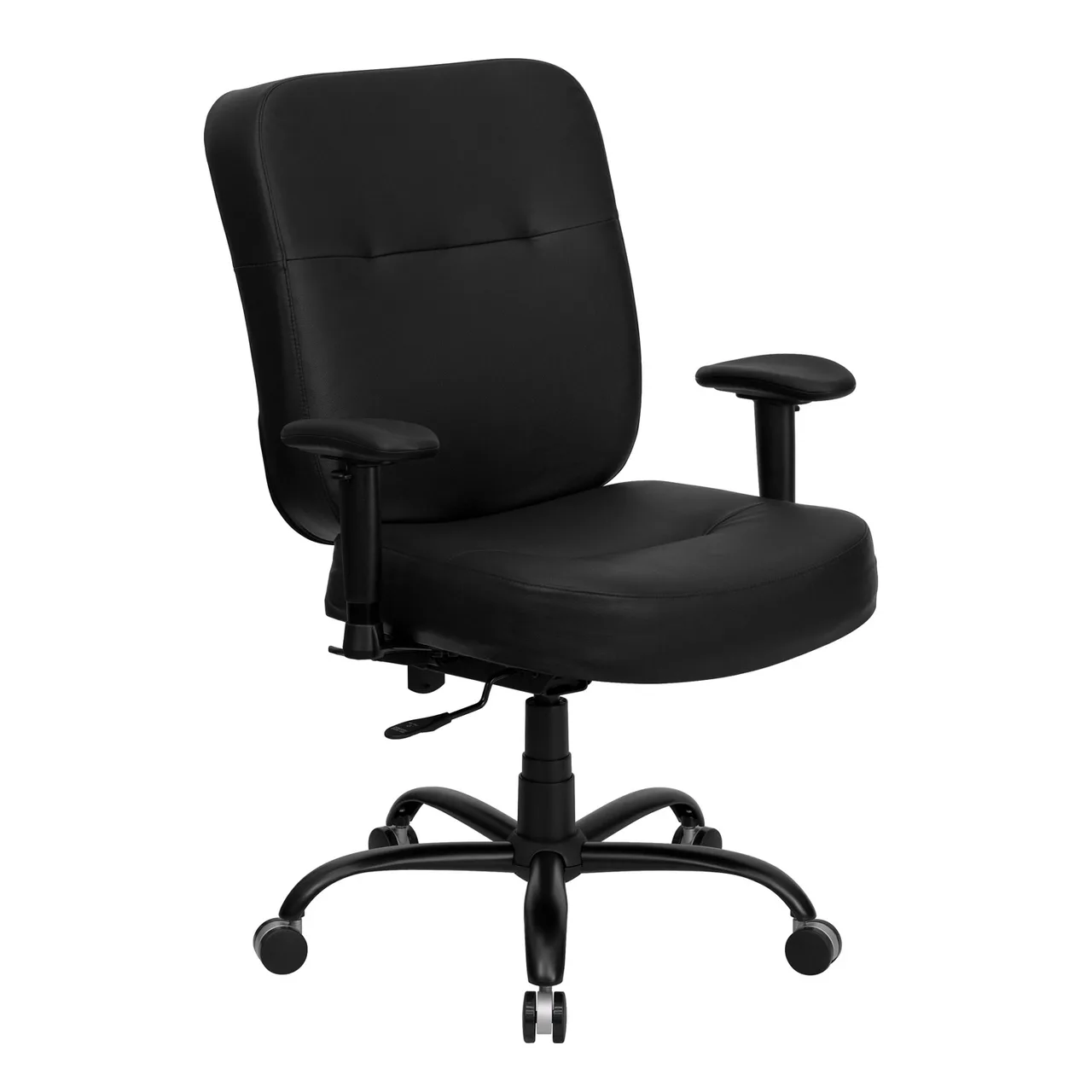 Flash Furniture WL-735SYG-BK-LEA-A-GG Chair Black, 400 lb, 39-1/2"-42-1/2" Height, Leather Padded Arms, Casters