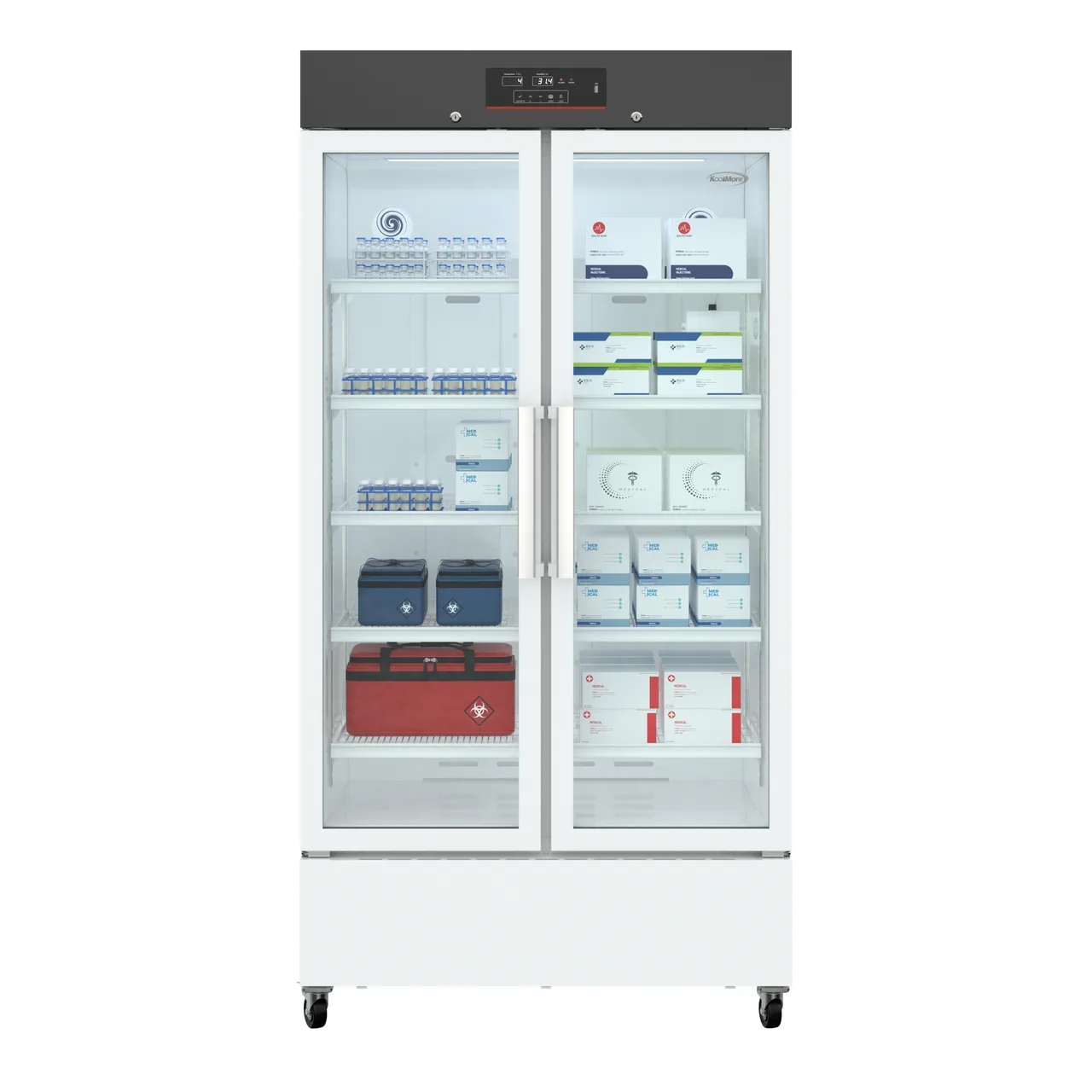Koolmore KM-PHR-27C Vaccine Refrigerator, 38.19" W, 27 cu ft, Glass Door, 36‑46°F, 15‑hr Battery