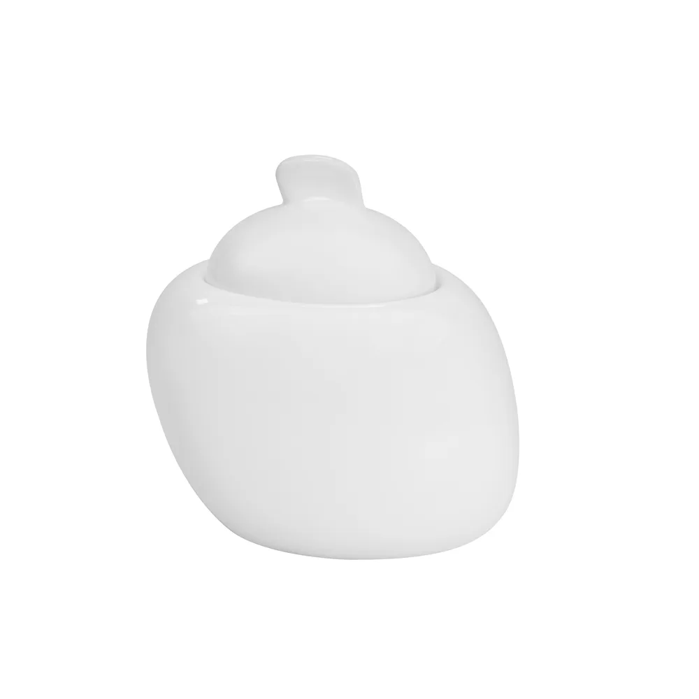 CAC China WH-HSP - White Pearl Porcelain Sugar Bowl 4" L x 3-1/2" W x 3-3/4" H Lid Safe - 1 Dozen