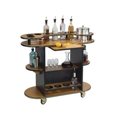 Lakeside 37210 Liquor Cart w/ Oval Top and Shelves, Cut-Outs for Bottles, 8" Cut-Out for Ice Bucket
