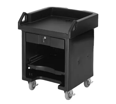 Cambro VCS110 Versa Cash Register Cart, 32-1/4"L x 32"W x 43"H, Black, Lockable Center Drawer, Adjustable Shelf, Polyethylene Construction