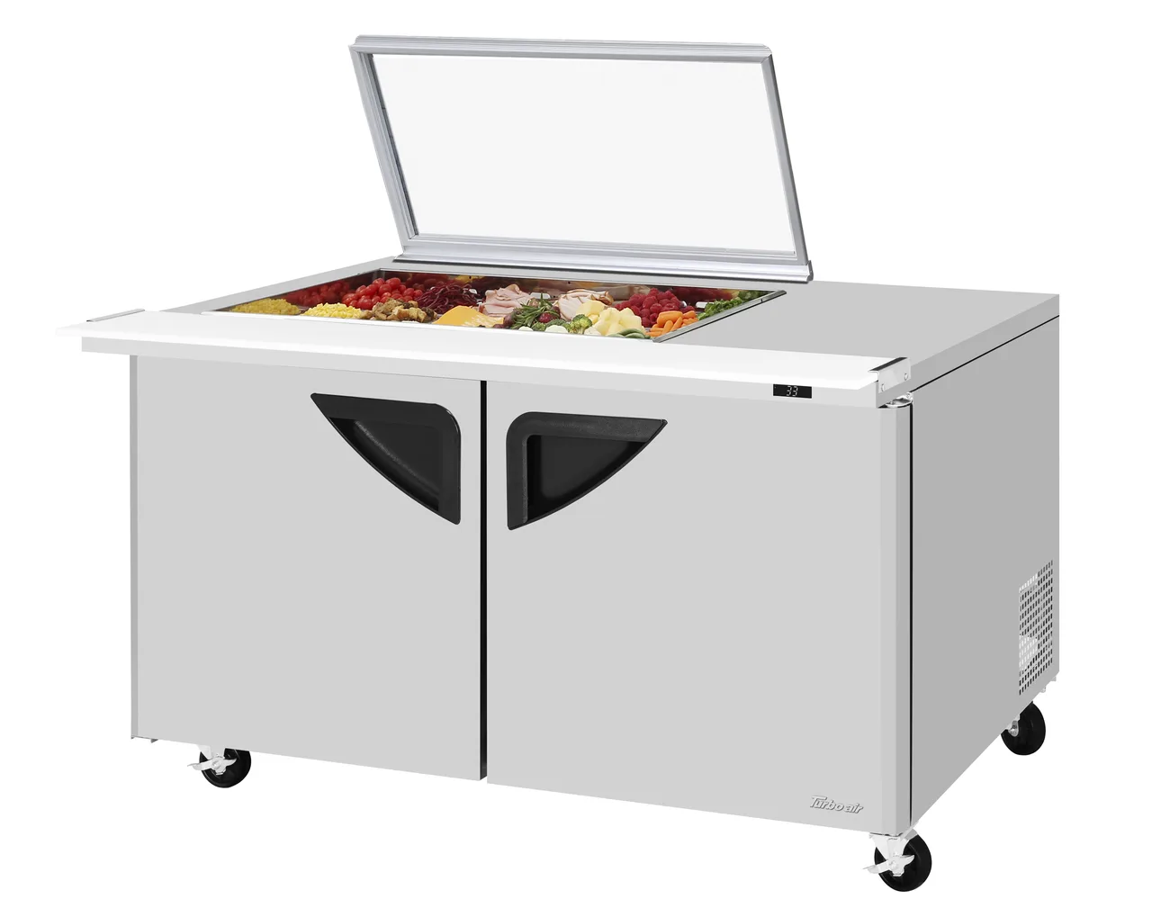 Turbo Air TST-60SD-18M-N-GL(-LW) 60" 2-Door Mega Top Sandwich Prep Table, 18 Pans, Stainless Steel