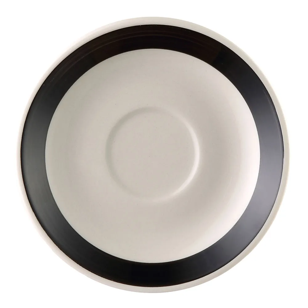 CAC China R-36-BLK Stoneware Saucer, 4½" Dia x ¾" H, Black/White, Dishwasher Oven Safe - 1 Dozen