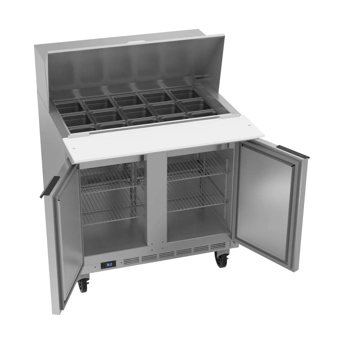 Beverage Air SPE36HC-15M 36" Mega Top Sandwich/Salad Prep Table w/ 2 Doors, 15 Pans, 10 cu. ft.